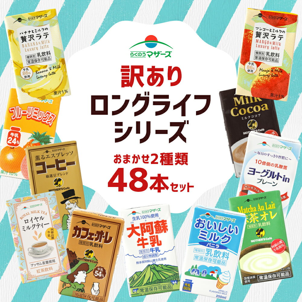 【ふるさと納税】【訳あり】らくのうマザーズ LLシリーズ 250ml×48本セット 乳飲料 全11種 紙パック ジュース 牛乳 おまかせ セット 詰め合わせ 常温 九州 熊本県 菊陽町 送料無料