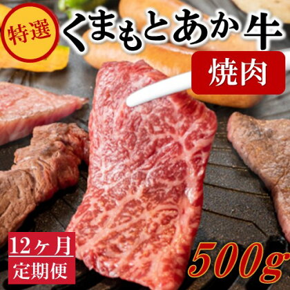 ◆12ヶ月定期便◆ 熊本県産 くまもとあか牛 特選 焼肉 500g 定期便 12ヶ月 国産牛 あか牛 赤身 牛肉 牛 国産 肉 バーベキュー 焼肉用 熊本 南小国町 送料無料