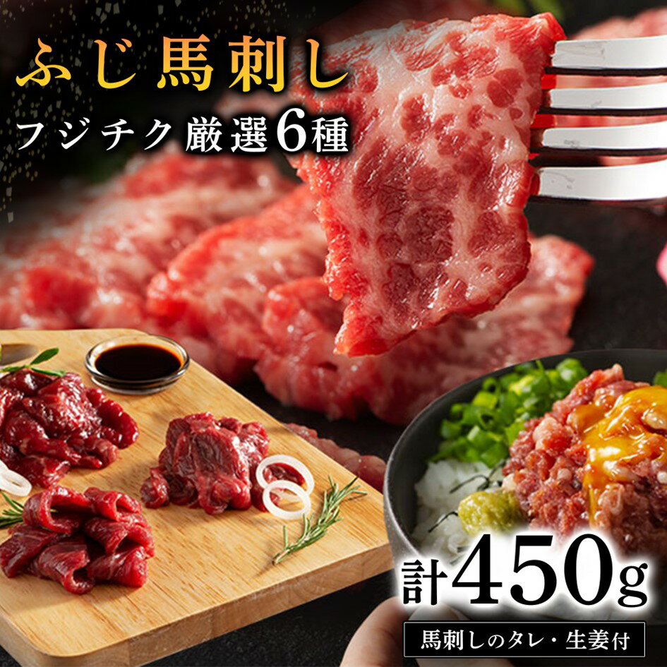 [ふじ馬刺し] フジチク厳選 6種セット 450g ふじ馬刺し 大トロ 中トロ ヒレ シャトーブリアン ランプ 上赤身 ネギトロ 霜降り 赤身 熊本 馬刺し セット 詰め合わせ 食べ比べ 馬肉 馬 生食用 肉刺し フジチク ギフト 贈答用 阿蘇 南小国町 送料無料