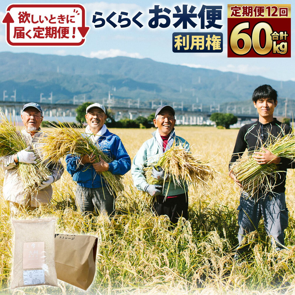 【ふるさと納税】<定期便 12回分>らくらくお米便 一俵コース 合計 60kg 利用権 5kg×12回 160000円 16万円 くまさんの輝き 利用券 お米 ...