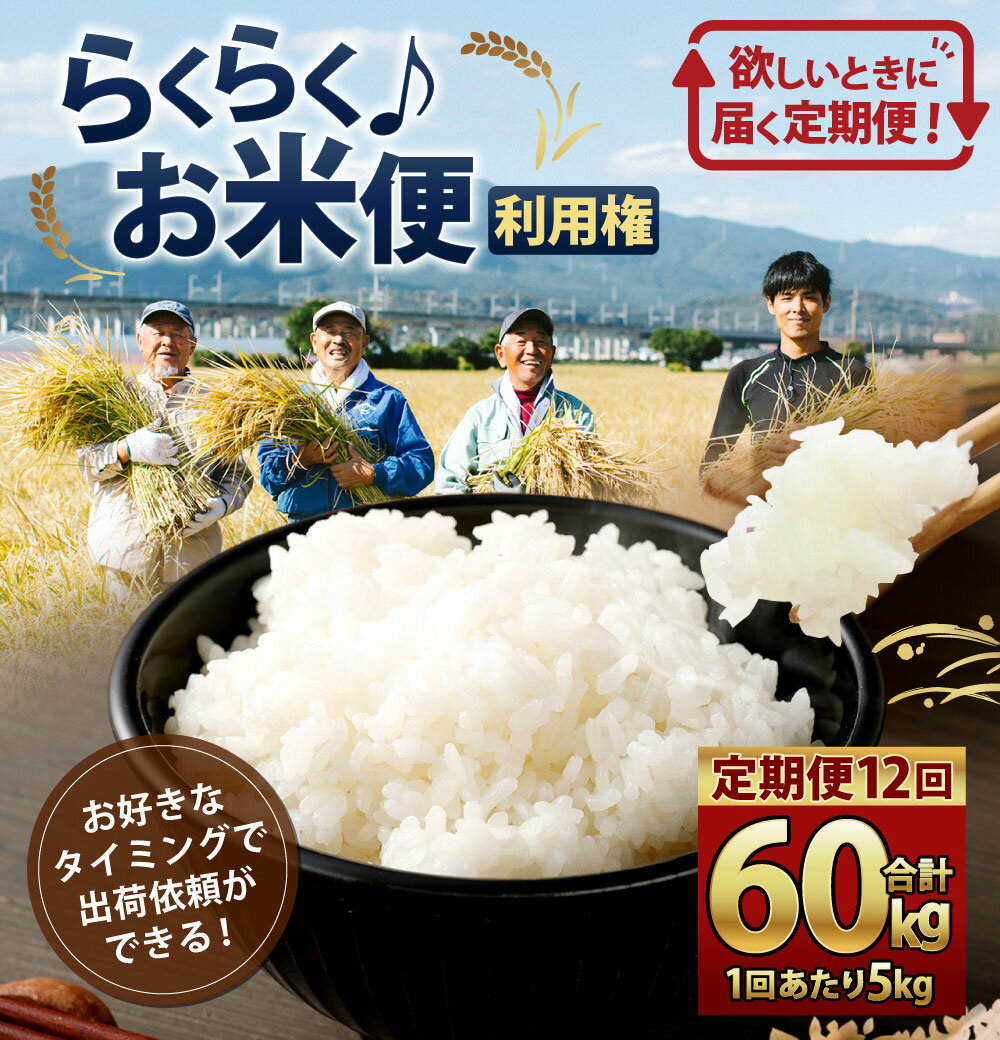 業界初！？お取り寄せ時期が指定できるお米のふるさと納税（定期便） 南阿蘇で育った「くまさんの輝き」がご自分の希望するタイミングでお手配できます！　【ふるさと納税】＜定期便 12回分＞らくらくお米便 一俵コース 合計 60kg 利用権 5kg×12回 160000円 16万円 くまさんの輝き 利用券 お米 ごはん 精米 米俵 白米 玄米 分づき米 配送時期 精米レベル 指定可能 熊本県 高森町 国産 送料無料
