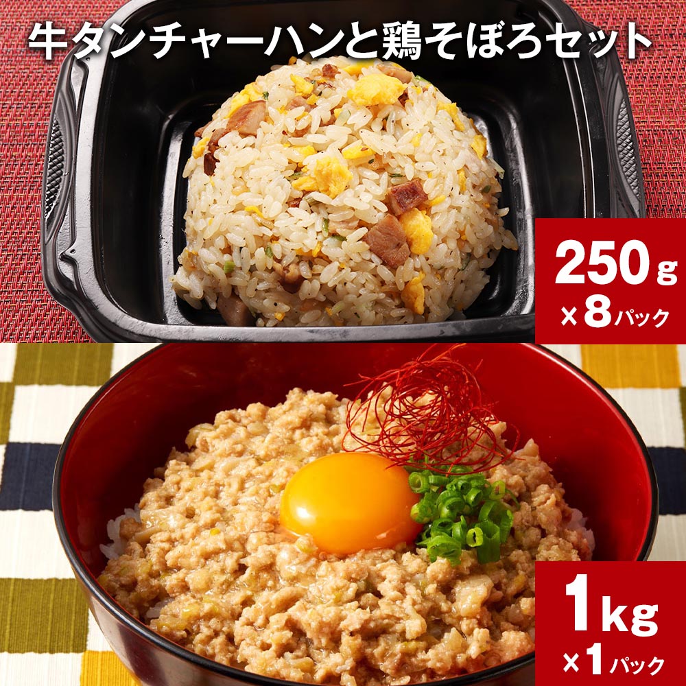 【ふるさと納税】牛タンチャーハンと鶏そぼろセット 計1セット 250g×8パック 1kg×1パック 牛タン 肉 お肉 ご飯 鶏肉 そぼろ 惣菜 おかず 簡単調理 詰め合わせ セット 冷凍 お取り寄せ グルメ 御中元 ギフト 熊本県