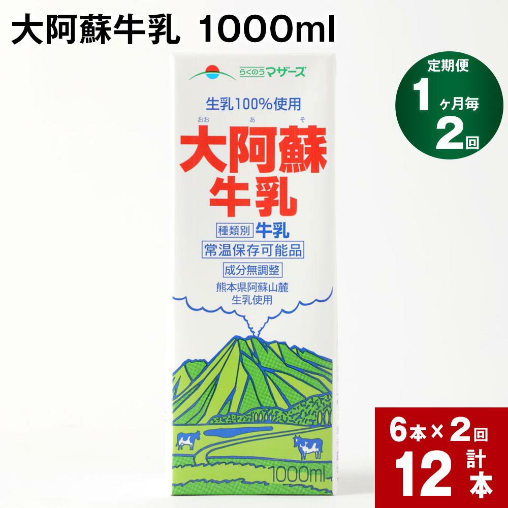 [定期便][1ヶ月毎 2回] 大阿蘇牛乳 1000ml 計12本 (6本×2回) 牛乳 成分無調整牛乳 パック 乳飲料 乳性飲料 熊本県産