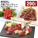 【ふるさと納税】鮮馬刺し 3種ブロックセット（赤身×2個・タタキ・ユッケ） 計290g 馬刺し 馬肉 お肉 肉 塩コショウ 塩胡椒 ニンニク ポン酢 タレ付き 冷凍 熊本県 高森町 送料無料