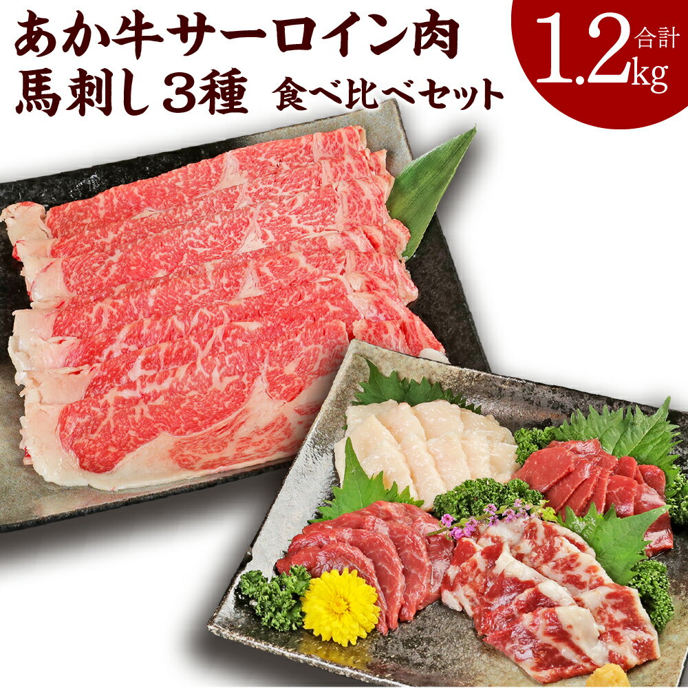 あか牛 すきやき・しゃぶしゃぶ用 サーロイン肉 馬刺し 食べ比べセット 合計1.2kg サーロイン肉1kg(500g×2パック)馬刺し200g 牛肉 赤牛 馬肉 刺し身 赤身 たてがみ 熊本県産 九州産 国産 冷凍 送料無料