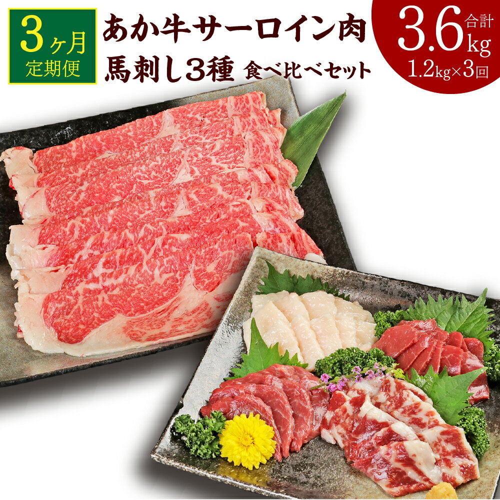 【ふるさと納税】【定期便3か月】あか牛 すきやき・しゃぶしゃぶ用 サーロイン肉 馬刺し 食べ比べセッ..