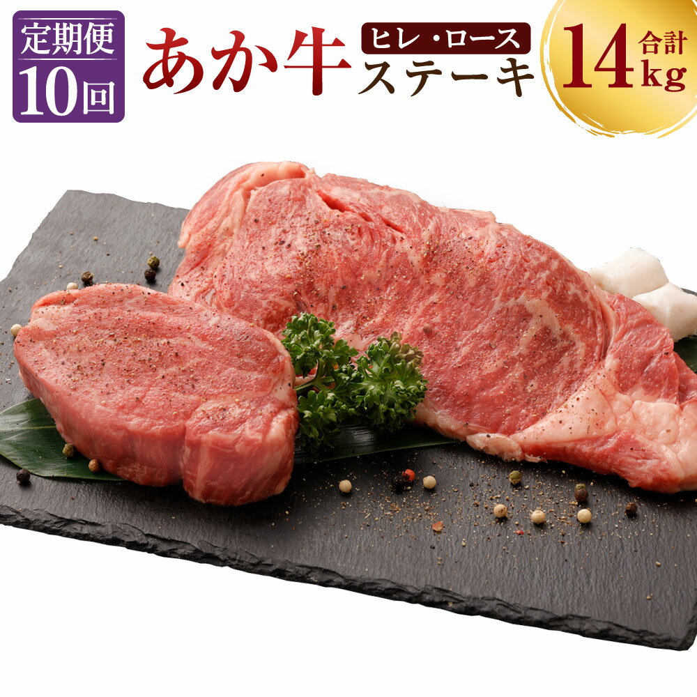 定期便10ヶ月 熊本産 ステーキ用 あか牛 ヒレ肉 600g×10回 ロース肉 800g×10回 合計14kg 10回お届け 2種類 牛肉 和牛 ステーキ 牛 肉 お肉 赤牛 冷凍 セット 詰め合わせ 熊本県産 九州産 国産 送料無料