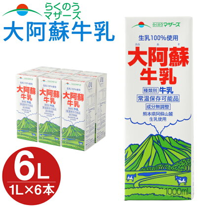 大阿蘇牛乳 1000ml×6本入(1L紙パック) 常温保存可 ロングライフ ミルク らくのうマザーズ 成分無調整牛乳 生乳100%使用 乳飲料 乳性飲料 熊本県産 牛乳 031-007