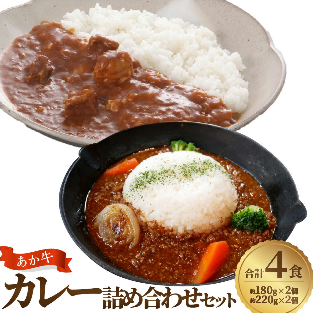 あか牛 カレー 詰め合わせセット(あか牛カレー 180g×2、あか牛100%挽肉カレー 220g×2)計4個 熊本和牛 くまもとあか牛 赤牛 和牛 国産牛 牛肉 ビーフカレー 挽肉カレー 簡単調理 お取り寄せグルメ 国産 熊本県 西原村 送料無料