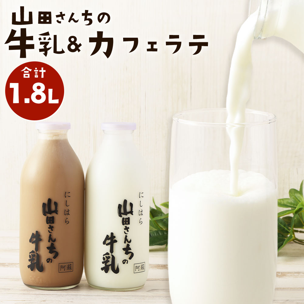 山田さんちの牛乳・カフェラテ セット 900ml×2本 合計1.8L 飲み比べ ノンホモ牛乳 生乳100% ふるさと納税牛乳 低温殺菌牛乳 瓶牛乳 カフェラテ カフェオレ 瓶 コーヒー 牛乳 ミルクコーヒー 珈琲牛乳 高級 低温殺菌 ドリンク 熊本県 西原村産 冷蔵