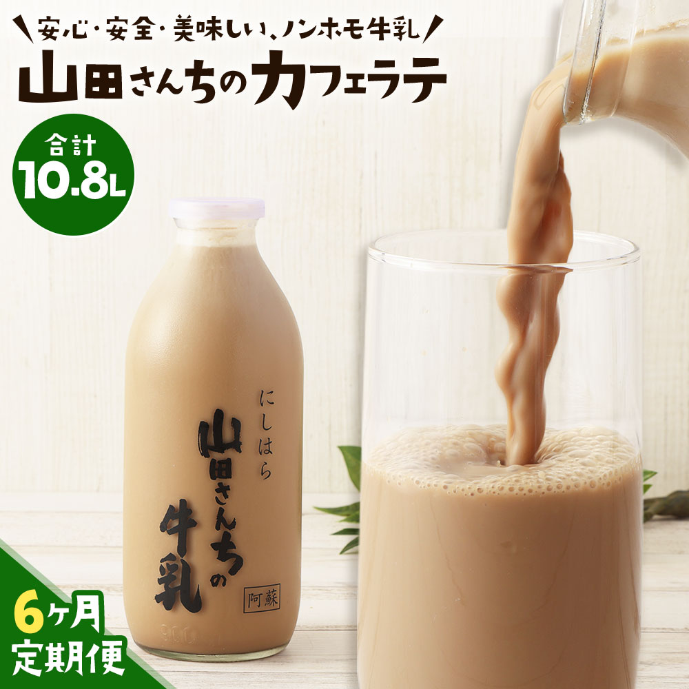 【6ヶ月定期便】山田さんちのカフェラテ 900ml×2本×6回 合計10.8L ノンホモ牛乳 カフェラテ 牛乳 ミルク ミルクコーヒー コーヒー 珈琲 低温殺菌 乳飲料 ドリンク 熊本県 西原村産 冷蔵 送料無料