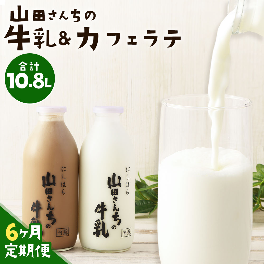 【6ヶ月定期便】山田さんちの牛乳・カフェラテ セット 900ml×2本×6回 合計10.8L 飲み比べ ノンホモ牛乳 生乳100％ カフェラテ 牛乳 ミルク ミルクコーヒー コーヒー 珈琲 低温殺菌 乳飲料 ドリンク 熊本県 西原村産 冷蔵 送料無料