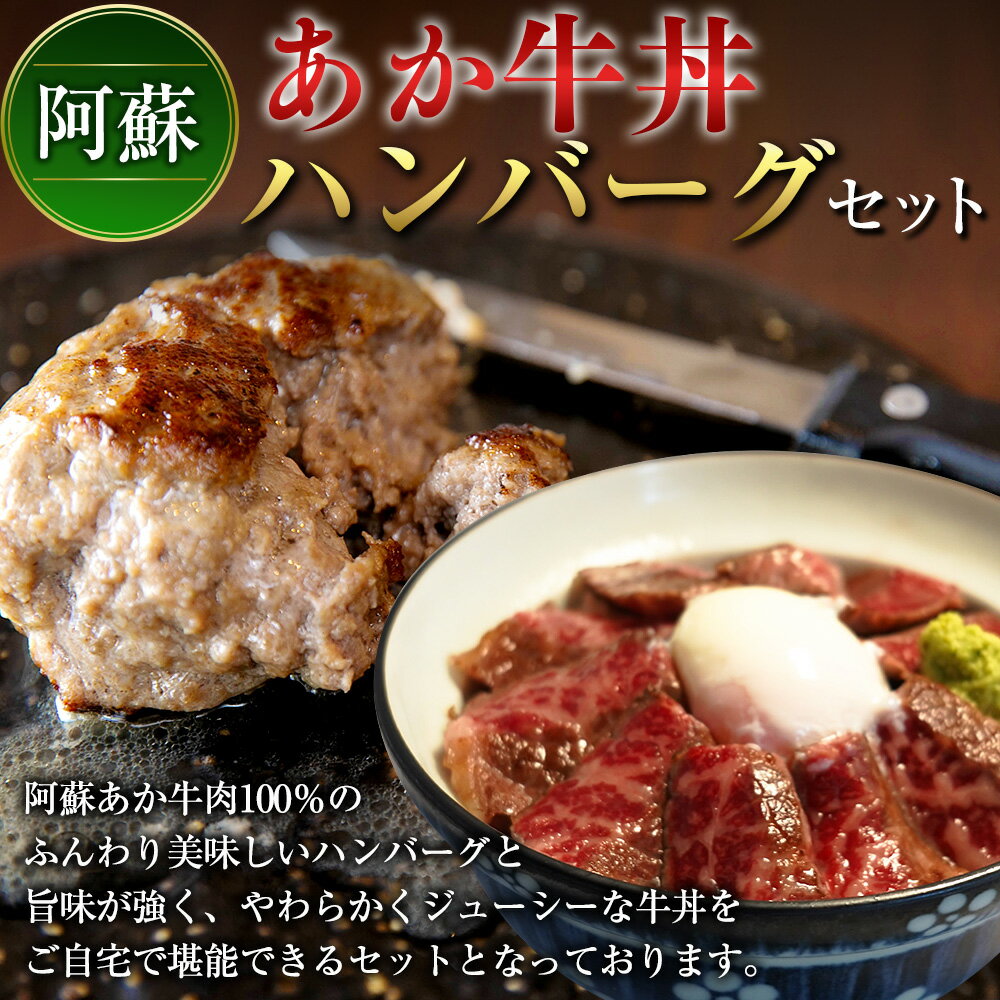 【ふるさと納税】阿蘇あか牛丼 1個 と 阿蘇あか牛ハンバーグ 2個 セット さしみ醤油 おろしわさび 付き ローストビーフ 丼 牛丼 あか牛 あかうし 牛肉 和牛 ハンバーグ 食品 惣菜 国産 九州産 熊本県産 冷凍 送料無料