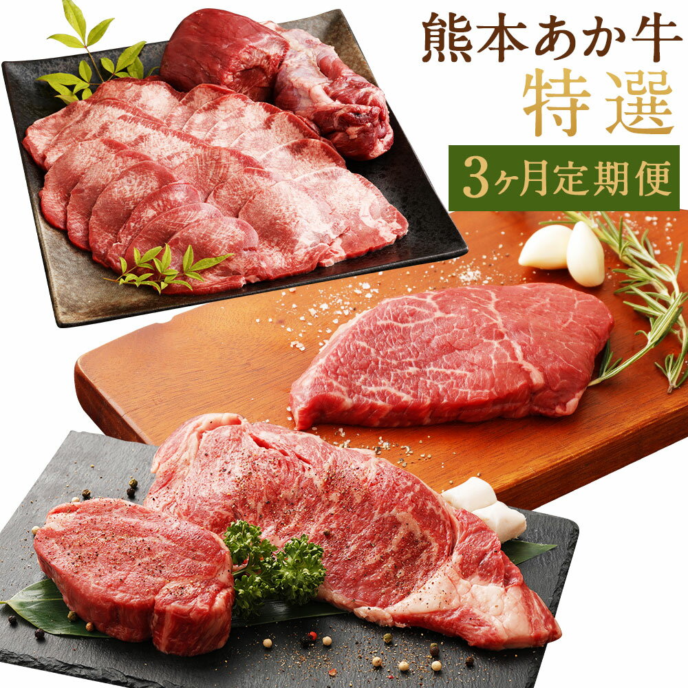 【3ヶ月定期便】熊本あか牛 特選（ヒレ肉 約600g サーロイン 約800g 牛タン 1本 ミニステーキ 約960g）赤牛 褐牛 くまもとあか牛 牛肉 肉 お肉 国産牛 ステーキ 焼肉 ランプ トモ三角 シンシン イチボ 冷凍 お取り寄せ グルメ 九州 熊本県 西原村 送料無料