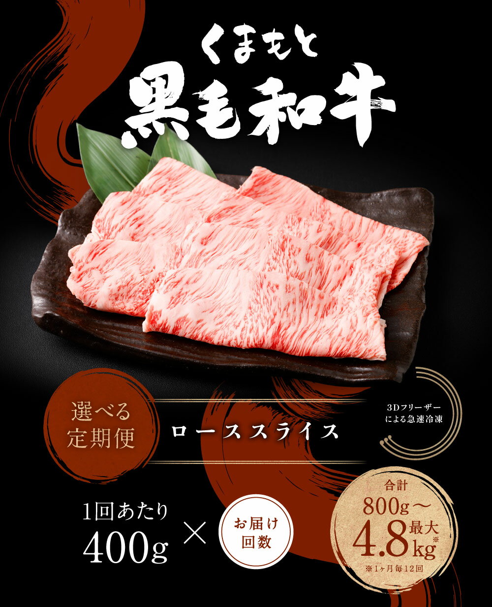 【ふるさと納税】＜選べる定期便＞くまもと黒毛和牛 ロース スライス 1回約400g 計400g～4.8kg 熊本黒毛和牛 黒毛和牛 牛肉 和牛 肉 お肉 スライス肉 薄切り 冷凍 お取り寄せグルメ 国産 熊本県 西原村 送料無料