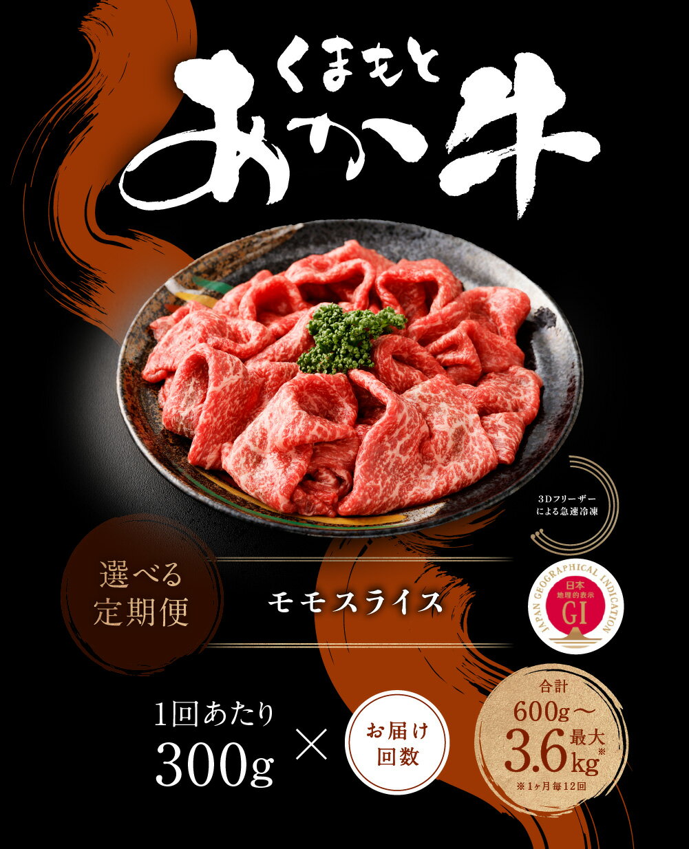 【ふるさと納税】＜選べる定期便＞くまもとあか牛モモスライス 1回300g 計600g～3.6kg 牛肉 お肉 肉 モモ肉 スライス あか牛 褐毛和牛 冷凍 熊本県産 国産 九州 熊本県 西原村 送料無料