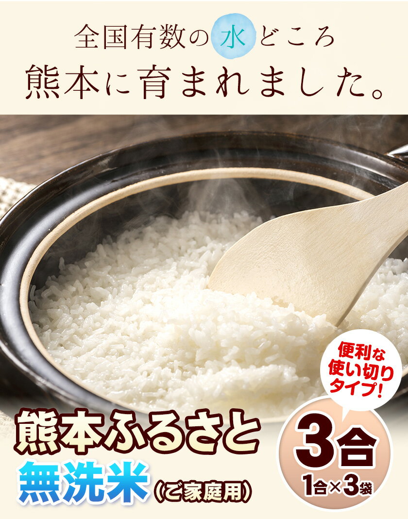 【ふるさと納税】ご家庭用 熊本ふるさと無洗米 3合（1合×3袋） 訳あり 熊本県産 無洗米 精米 御船町《3-7営業日以内に順次出荷(土日祝除く)》 寄附額1000円ポッキリ 使い切り