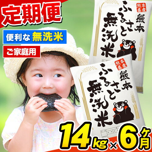 【ふるさと納税】ご家庭用 熊本ふるさと無洗米14kg 6ヶ月定期便 熊本県産 無洗米 14kg 精米 御船町《2021年12月より出荷開始》計6回お届け 10kg 以上 米 コメ 7kg×2袋 無洗米 ヒノヒカリ 使用