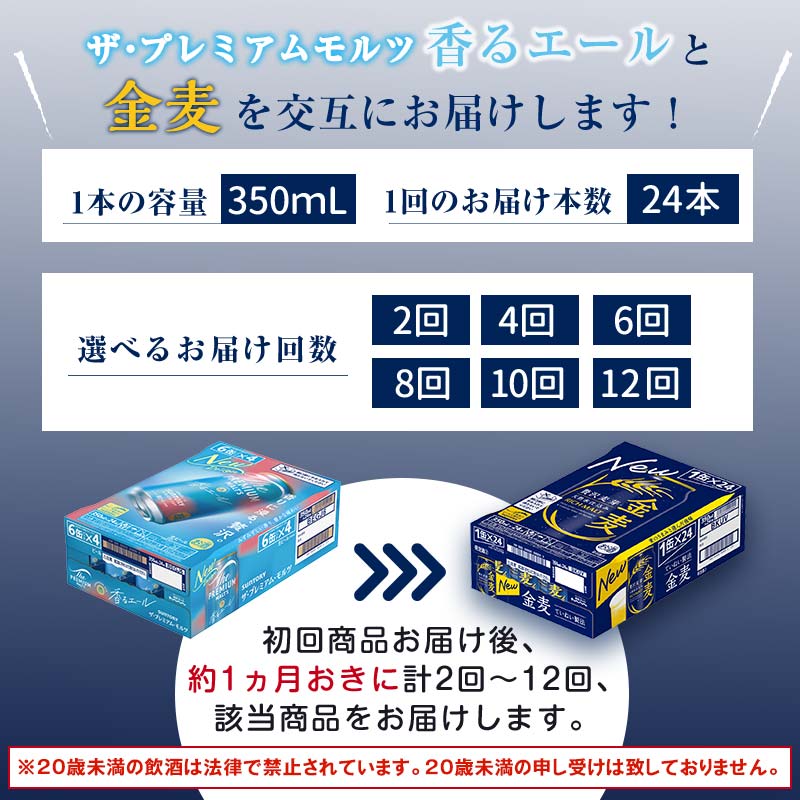 【ふるさと納税】《回数が選べる》交互にお届け！ザ・プレミアム・モルツ香るエール/金麦 (各350ml×24本) 交互お届け便＜2回〜12回定期便＞ プレミアムモルツ ビール 350ml FK7-0124var