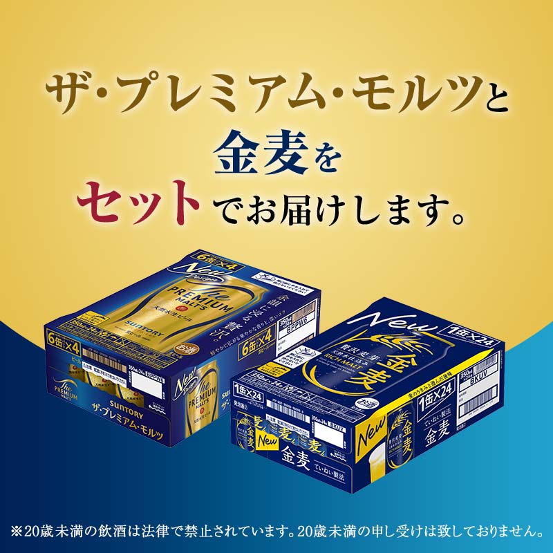 【ふるさと納税】ザ・プレミアム・モルツと金麦 2ケースセット 24本 阿蘇の天然水使用 FK7-0131