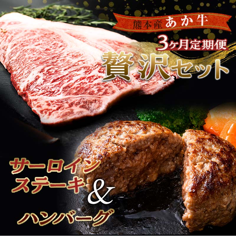 【ふるさと納税】《定期便》<贅沢セット>肥後あか牛サーロインステーキ 計440g(220g×2枚)&あか牛100%使用ハンバーグ(100g×10個) <全3回> 詰合せ ブランド牛 あか牛 和牛 FKK19-267