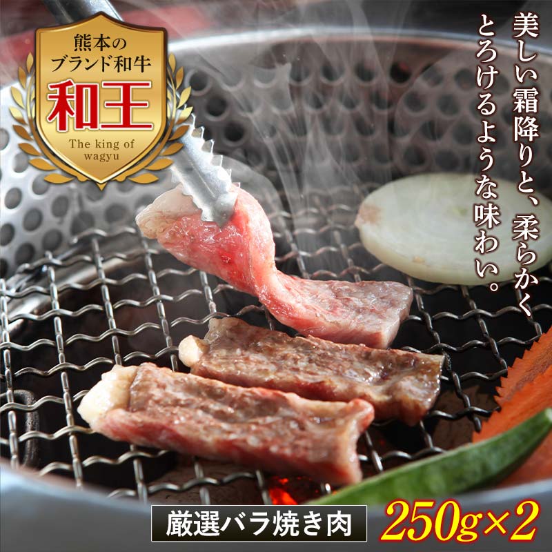 熊本和王 厳選バラ焼き肉 計500g(250g×2) 黒毛和牛 和王 ブランド牛 バラ 焼き肉 焼肉 小分け 牛肉 牛 肉 ご当地 グルメ 食品 FKK19-530