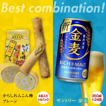 からしれんこん棒プレーン味＆金麦(350ml×24本)のセット ビール 金麦 辛子れんこん棒 プレーン からしれんこん 春巻き 新感覚 おつまみ 晩酌 セット 詰合せ 名産品 ご当地 グルメ 酒 アルコール 食品 FKK19-06A