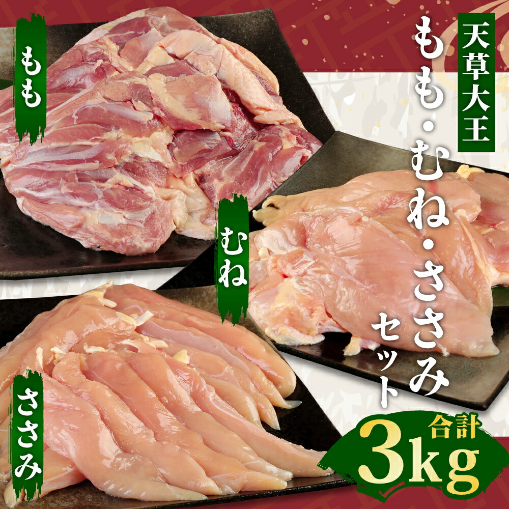 【ふるさと納税】天草大王 もも・むね・ささみセット 各1kg 合計3kg 鶏肉 地鶏 お肉 精肉 モモ ムネ ササミ 唐揚げ 熊本県産 九州産 国産 冷凍 送料無料