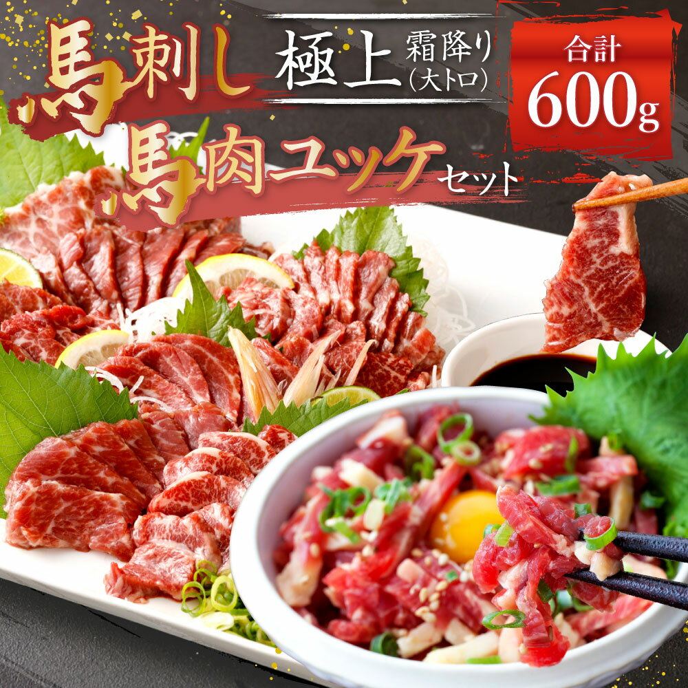 【ふるさと納税】熊本 馬刺し 極上霜降り(大トロ) 300g(50g×6個) 馬肉ユッケ 300g(50g×6個) 合計600g セット タレ付き(6袋) 生姜付き(6袋) ユッケたれ付き(6袋) 馬刺 ばさし ユッケ 馬肉 馬 極上霜降り 刺身 ブロック 食べ比べ 冷凍 熊本県 送料無料