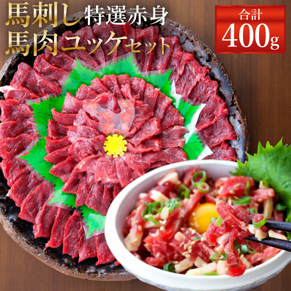 熊本 馬刺し 特選赤身 200g(50g×4個) 馬肉ユッケ 200g(50g×4個) 合計400g セット タレ付き(4袋) 生姜付き(4袋) ユッケたれ付き(4袋) 馬刺 ばさし ユッケ 馬肉 馬 赤身 刺身 ブロック 食べ比べ 冷凍 熊本県 送料無料