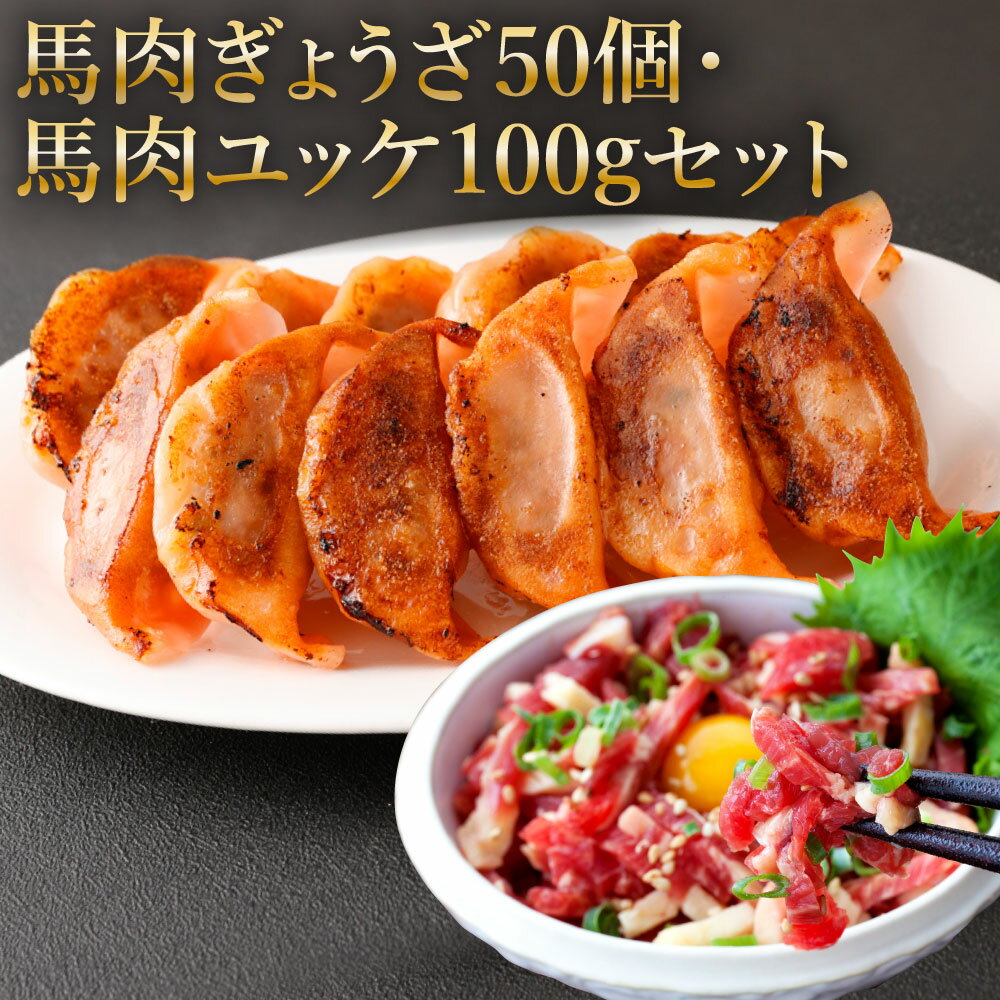 熊本 馬刺し 馬肉ぎょうざ50個 馬肉ユッケ100g(50g×2袋) セット ユッケたれ付き(2袋) 馬刺 ばさし 馬肉 馬 ユッケ 餃子 ギョウザ ぎょうざ 刺身 冷凍 熊本県 送料無料