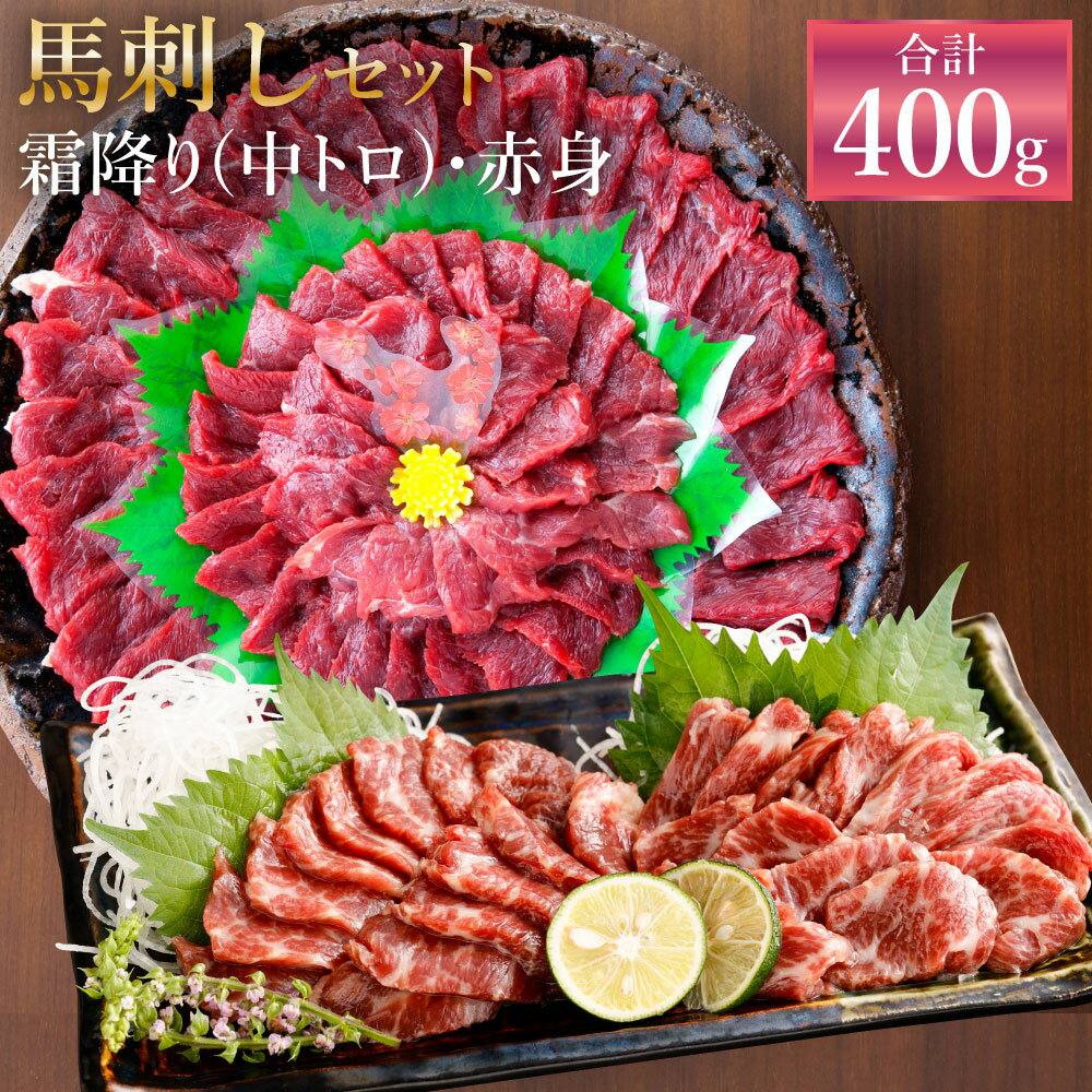 熊本 馬刺し 霜降り(中トロ)・赤身セット 合計400g 各200g 2種類 タレ・生姜付き 各6袋 馬刺 ばさし 馬肉 馬 霜降り 中トロ 赤身 刺身 ブロック 食べ比べ 冷凍 熊本県 送料無料