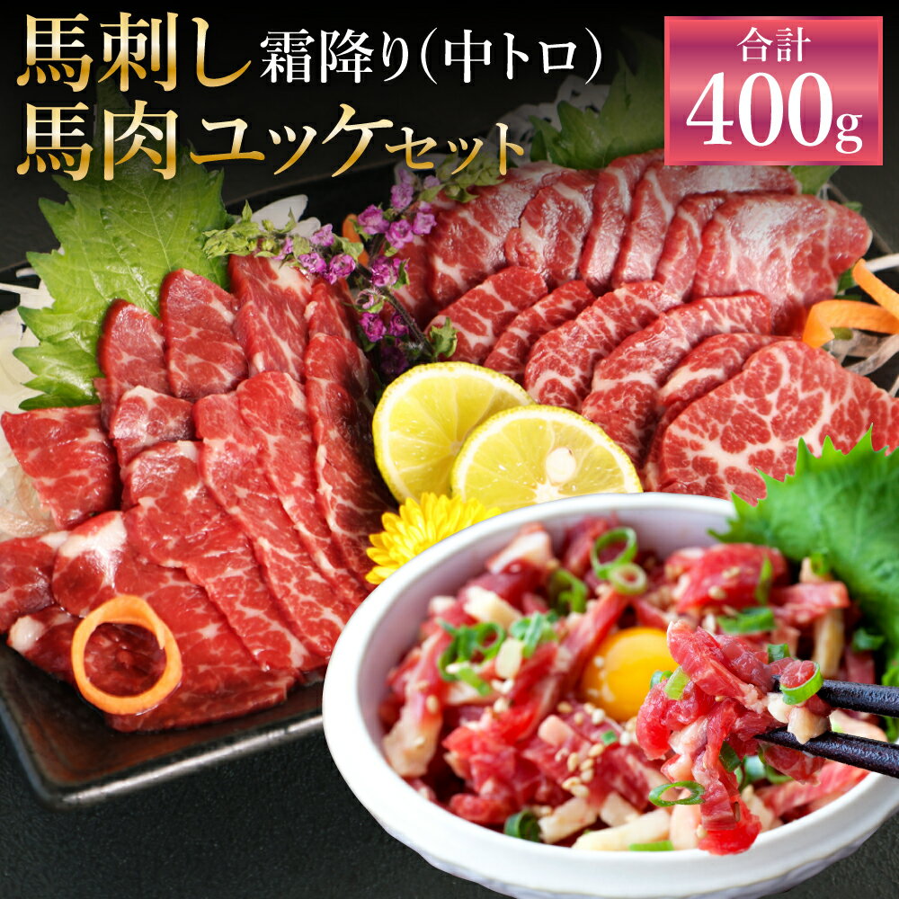 【ふるさと納税】霜降り 中トロ・馬肉ユッケセット 合計400g 各200g 2種類 タレ・生姜・ユッケたれ付き 馬刺 ばさし ユッケ 馬肉 馬 霜降り 中トロ 刺身 ブロック 食べ比べ 冷凍 熊本県 送料無料