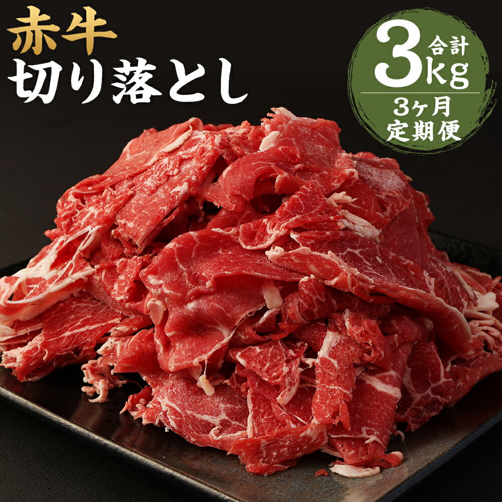 [3ヶ月定期便]赤牛 切り落とし 合計3kg 500g×2パック×3回お届け 3ヶ月 定期便 牛肉 和牛 スライス済み 熊本県産 九州産 国産 冷凍 送料無料