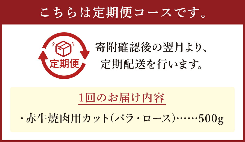 【ふるさと納税】【選べる定期便】赤牛 焼肉用 カット バラ・ロース 500g 3ヶ月定期便/6ヶ月定期便 牛肉 和牛 カット済み 焼き肉 熊本県産 九州産 国産 冷凍 送料無料 f434434-mashiki-10001578 熊本県益城町 サンプル画像3