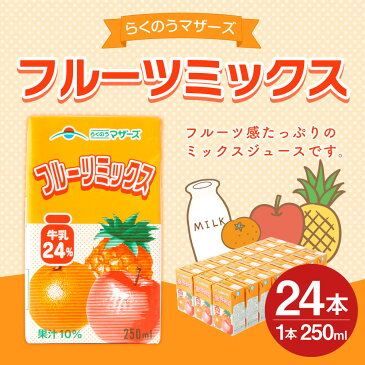 【ふるさと納税】フルーツミックス 24本 250ml×24本 1ケース ミックスジュース 乳飲料 乳性飲料 アップル リンゴ パイナップル パイン オレンジ みかん らくのうマザーズ ドリンク 飲み物 飲料 セット 紙パック 常温保存可能 ロングライフ 送料無料