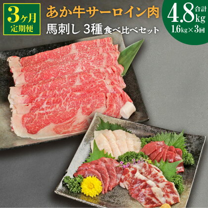 【定期便3ヶ月】 あか牛 すきやき しゃぶしゃぶ用 サーロイン肉 馬刺し 食べ比べセット 総合計4.8kg サーロイン 合計3kg スライス 馬刺し 合計1.8kg 赤身600g 霜降り600g たてがみ600g 牛肉 あか牛 馬刺し 食べ比べ 熊本県産 九州産 国産 冷凍 送料無料