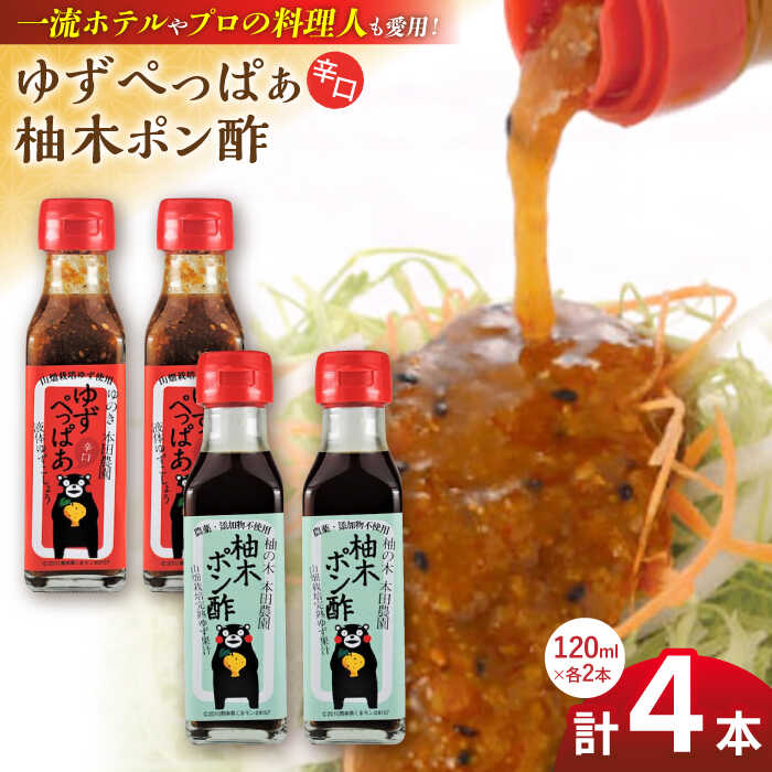 ゆずぺっぱぁ 辛口 120ml 柚木ポン酢 120ml 各2本 柚子 ゆず ポン酢 ゆずポン酢 ゆずポン 調味料 熊本 山都町 9000 9,000 9000円 9,000円