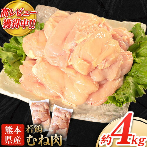 熊本県産 若鶏むね肉 約2kg×2袋 たっぷり大満足!計4kg![選べる出荷時期]