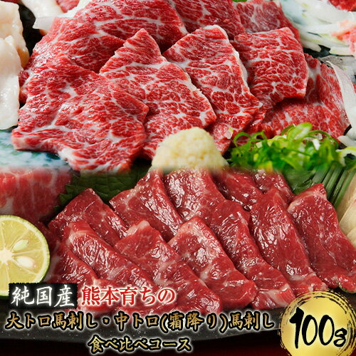 【ふるさと納税】大トロ馬刺し(50g)中トロ(霜降り)馬刺し(50g)食べ比べコース【純国産熊本肥育】《30日以内に順次出荷(土日祝除く)》 熊本県 葦北郡 津奈木町