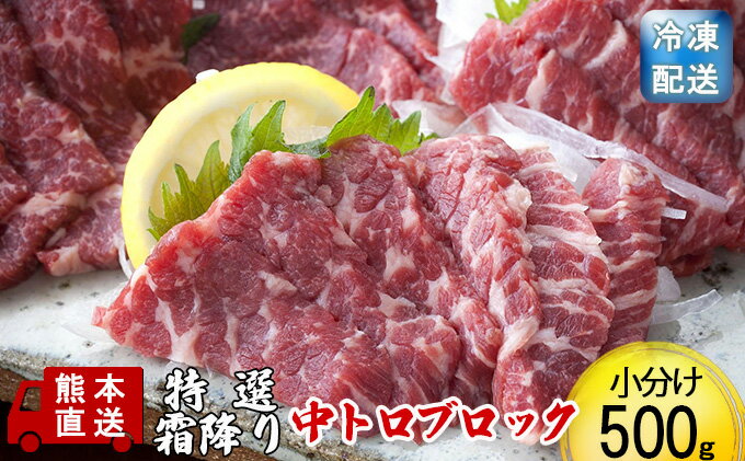 【ふるさと納税】馬刺し 特選 霜降り 中トロ 500g ブロック 熊本直送 国内肥育 馬刺 馬肉 肉 お肉 冷凍 国産 又は カナダ産 配送不可：離島　【 錦町 】