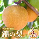 名称梨内容量梨 約3kg（約4玉～7玉程度）産地錦町事業者平野果樹園配送方法冷蔵配送お届け時期2024年8月上旬～11月中旬備考※画像はイメージです。※離島にはお届けできません。※賞味期間：冷蔵7日※出荷時期になりましたら、別途メールにてお届けについてのご案内をさせていただきます。※発送時期は、例年の発送時期になっております。天候や収穫状況によりお届けが遅れたり、早まることがあります。 また、手配ができない場合は別途ご連絡させていただく場合がございます。※お客様の都合により商品を受け取れなかった場合、または受け取りまでに期間がかかった場合は、生鮮品につき返品・再配送は致しかねますので予めご了承ください。※収穫時期が限られてる為、日時指定は致しかねますので予めご了承ください。※配送時の揺れや傾きにより若干の傷が生じる場合がございます。何卒、その旨ご理解、ご了承下さいました上でお申込頂きます様、宜しくお願いします。※大きさにより数が異なります。※商品受取後すぐに商品の状態をご確認し、不良の場合、お問合せセンターまでご連絡ください。お時間が過ぎてからの対応は致しかねます。※生鮮品につき、到着後すぐにお召し上がりください。※品種指定はできません。※お申込限度数に達した場合は、予告なく締切日前にお申込みを締切らせていただきます。 ・ふるさと納税よくある質問はこちら ・寄附申込みのキャンセル、返礼品の変更・返品はできません。あらかじめご了承ください。【ふるさと納税】梨 先行予約 3kg 平野果樹園 錦の梨 清流錦 2024年発送 フルーツ 果物 デザート 配送不可：離島　【0】　お届け：2024年8月上旬～11月中旬 【配送不可地域：離島】夏は30度を超え、冬は氷点下まで下がる気温など、球磨盆地の厳しい寒暖差と豊かな自然のもとで育った“球磨”の名を持つ梨です。夏は冷たいデザート、秋は甘い味覚としてお楽しみいただけます。 寄附金の用途について ひみつ基地ミュージアム等の観光振興対策に関する事業 少子・子育て、福祉・介護・健康づくり対策に関する事業 教育・文化の支援対策に関する事業 産業の振興対策に関する事業 まちの基盤整備、防災・安全対策に関する事業 その他、目的達成のために町長が必要と認める事業 受領証明書及びワンストップ特例申請書のお届けについて 【受領証明書】 受領証明書は、ご入金確認後、注文内容確認画面の【注文者情報】に記載の住所にお送りいたします。 発送の時期は、入金確認後1～2週間程度を目途に、お礼の品とは別にお送りいたします。 【ワンストップ特例申請書について】 ワンストップ特例をご利用される場合、1月10日まで（必着）に申請書を下記に送付してください。 マイナンバーに関する添付書類に漏れのないようご注意ください。 【申請書送付先】 〒251-0054　神奈川県藤沢市朝日町10-7森谷産業旭ビル4階1号室 レッドホースコーポレーション株式会社 ふるさと納税サポートセンター　「錦町　ふるさと納税係」宛