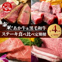 【ふるさと納税】【定期便 4回】豪華! あか牛 & 黒毛和牛 ステーキ 食べ比べ 定期便 ≪ 牛肉 ブランド牛 黒毛 希少 褐毛和種 ステーキ サーロイン ラン...