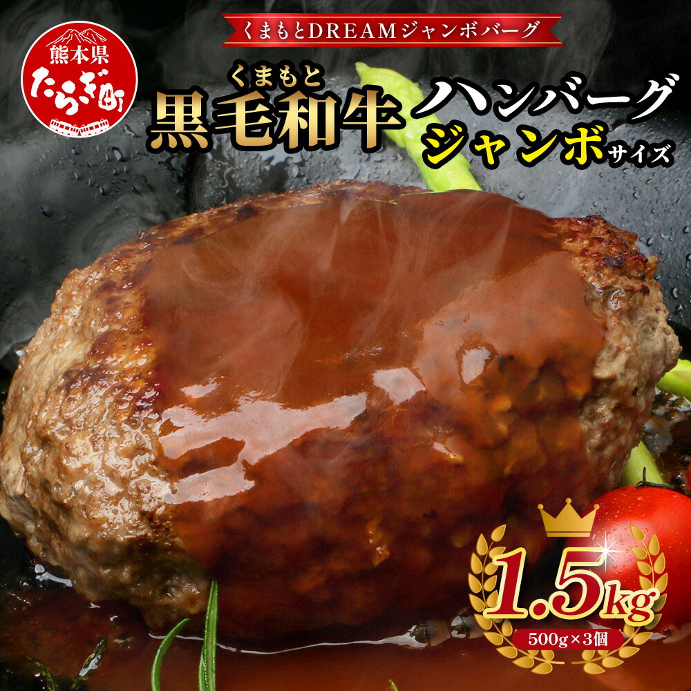 500g ビッグサイズ!くまもと 黒毛和牛 DREAMジャンボバーグ 生 500g×3パック 計1.5g 牛肉 100% 国産 ボリューム ハンバーグ お祝い パーティ ドリームジャンボ 熊本 ブランド牛 黒毛 和牛 上質 熊本県[発送期間限定で増量中] 送料無料