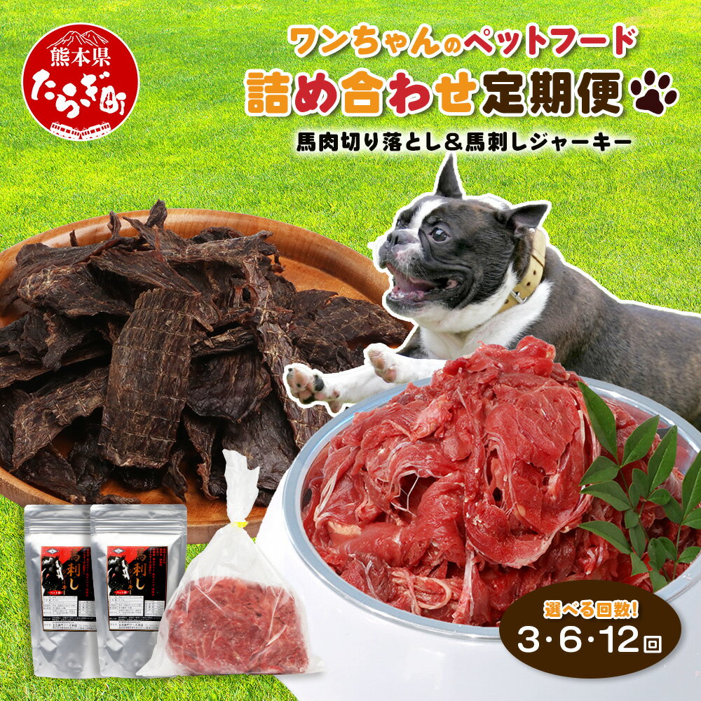 【ふるさと納税】回数選べる【定期便】熊本県内加工 ペットフード セット【 馬肉 切り落とし 1kg & 馬刺し ジャーキー 100g(50g×2)】3回/6回/...