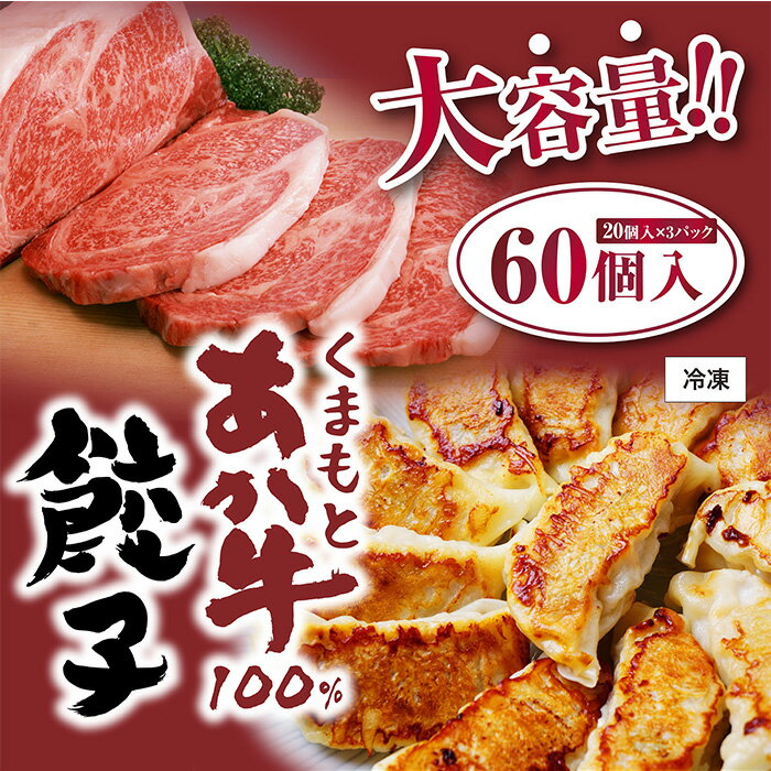 熊本県産 GI認証取得 くまもとあか牛100% 餃子 60個 (20個入り×3) ぎょうざ ギョウザ お肉 肉 牛肉 赤身 国産牛 和牛 あか牛 熊本県産 冷凍 たっぷり おかず お惣菜 送料無料