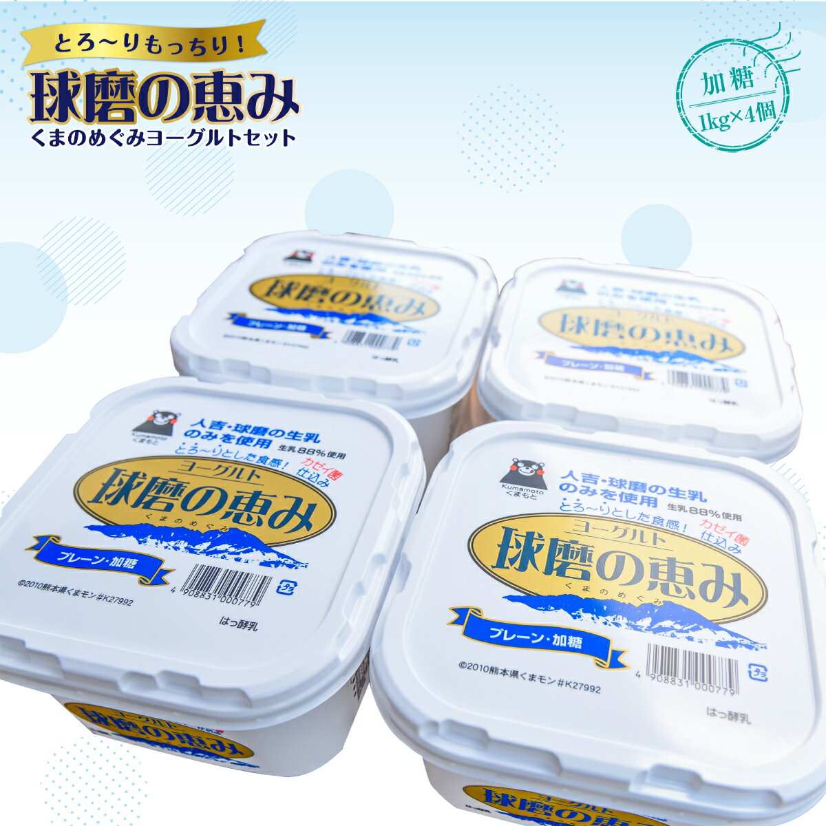 球磨の恵みヨーグルトセット 送料無料 ヨーグルト 乳製品 乳酸菌 健康 免疫力 加糖1kg×4個