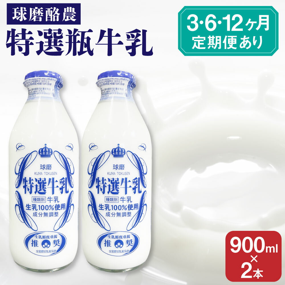 球磨酪農特選瓶牛乳 900ml×2本 定期便 3回 6回 12回 牛乳 便牛乳 ミルク 産地直送 健康 美容 健康 ギフト 送料無料