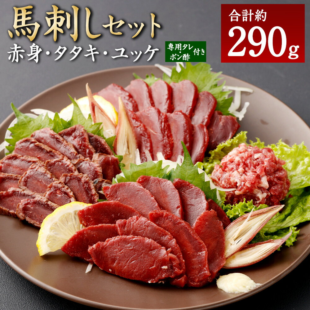 馬刺し赤身 タタキ ユッケ セット 合計290g 3種 食べ比べ 馬肉 馬刺し 赤身 赤身ブロック タタキブロック 線切り ユッケ 専用タレ付 ポン酢 熊本県 湯前町 送料無料