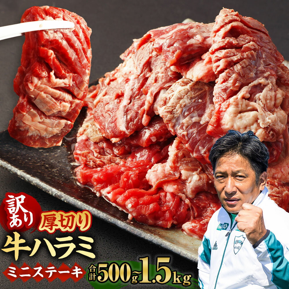 [訳あり]厚切り牛ハラミ ミニステーキ [選べる容量]500g 〜 1.5kg パック 塩味 牛肉 ステーキ ハラミ 焼肉 焼き肉 BBQ 不揃い 冷凍 外国産 送料無料